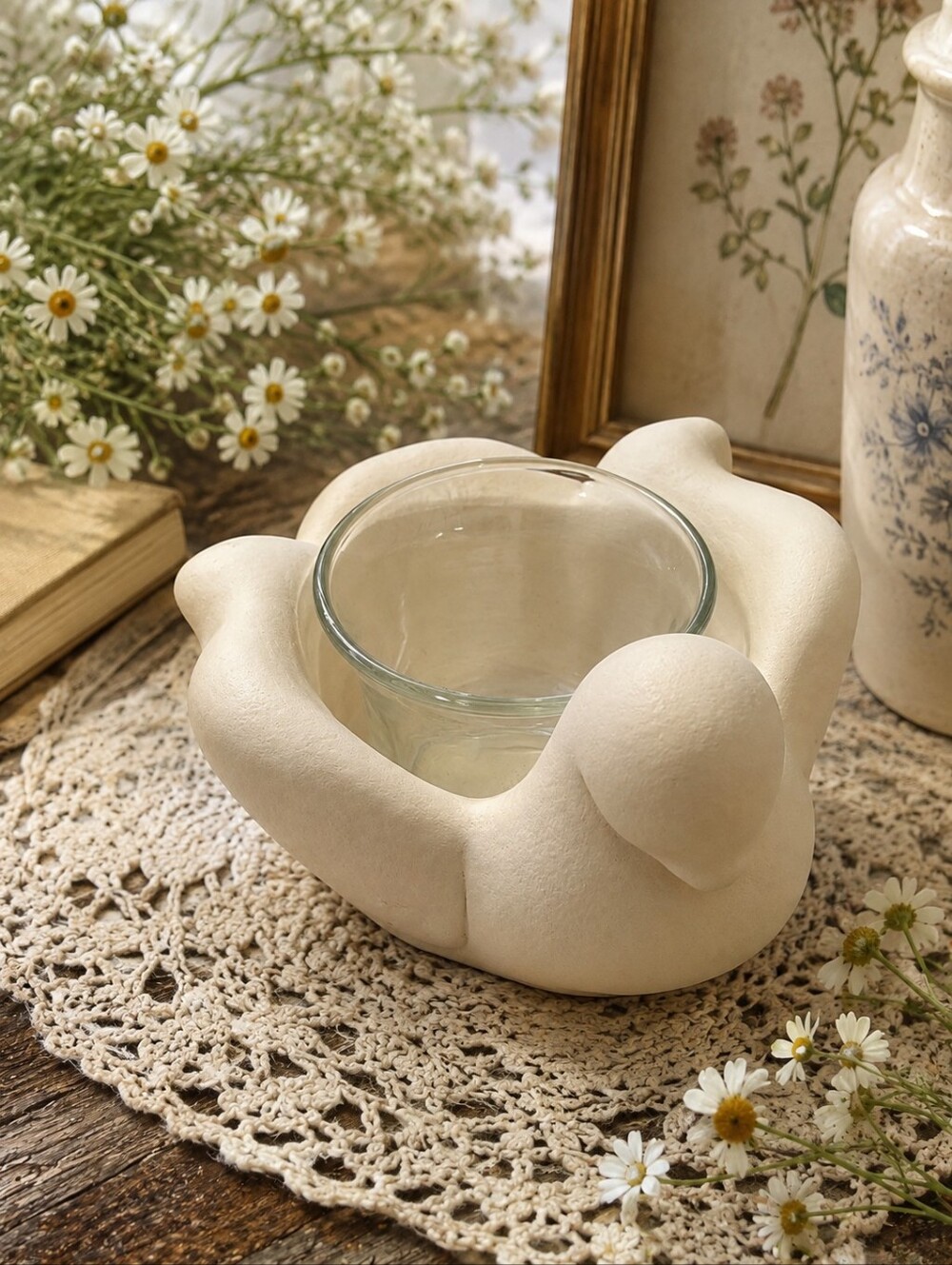 🤍 Cottagecore Ceramic Dove Trinket Dish & Removable Votive Holder